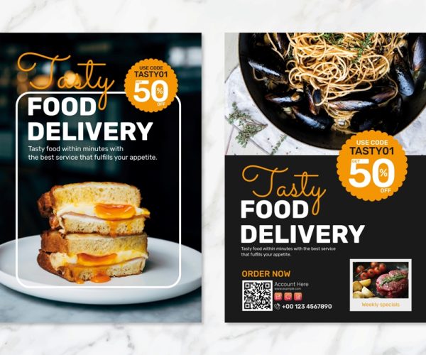 Food delivery poster template psd set #image_title